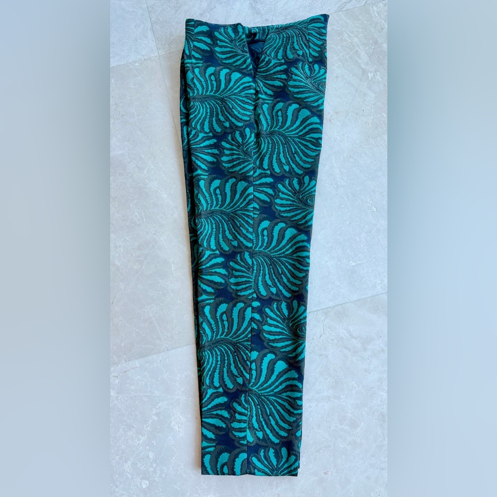 PIAZZA SEMPIONE  Teal , navy and dark brown Patterned Cropped Pants, Size 40 (S)